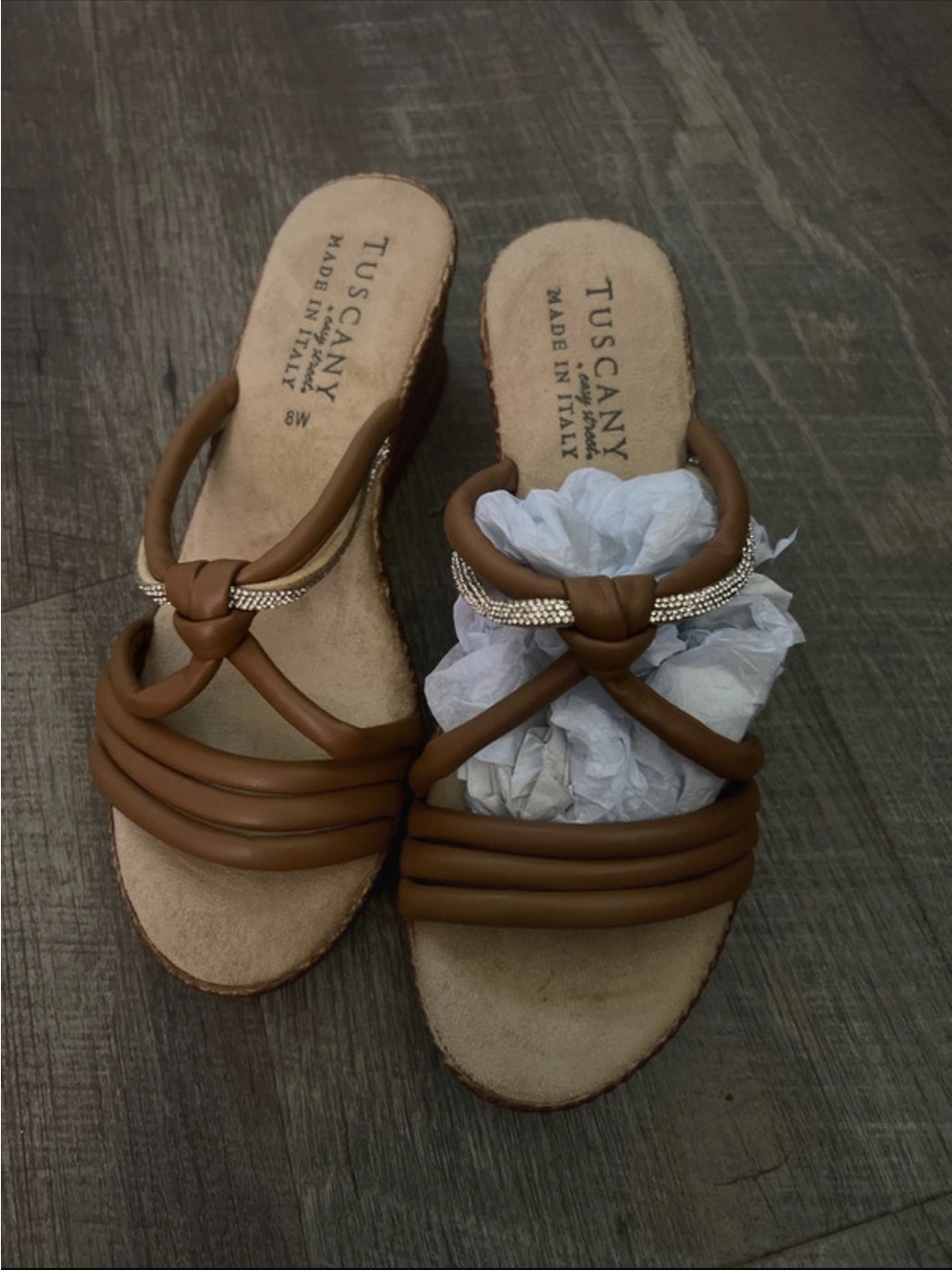 Brown Leather Slide Sandals - Women's